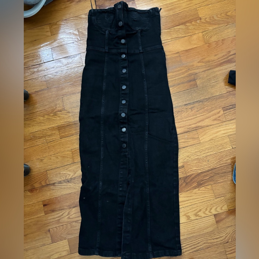 Zara Black Denium Button-Front Maxi Dress